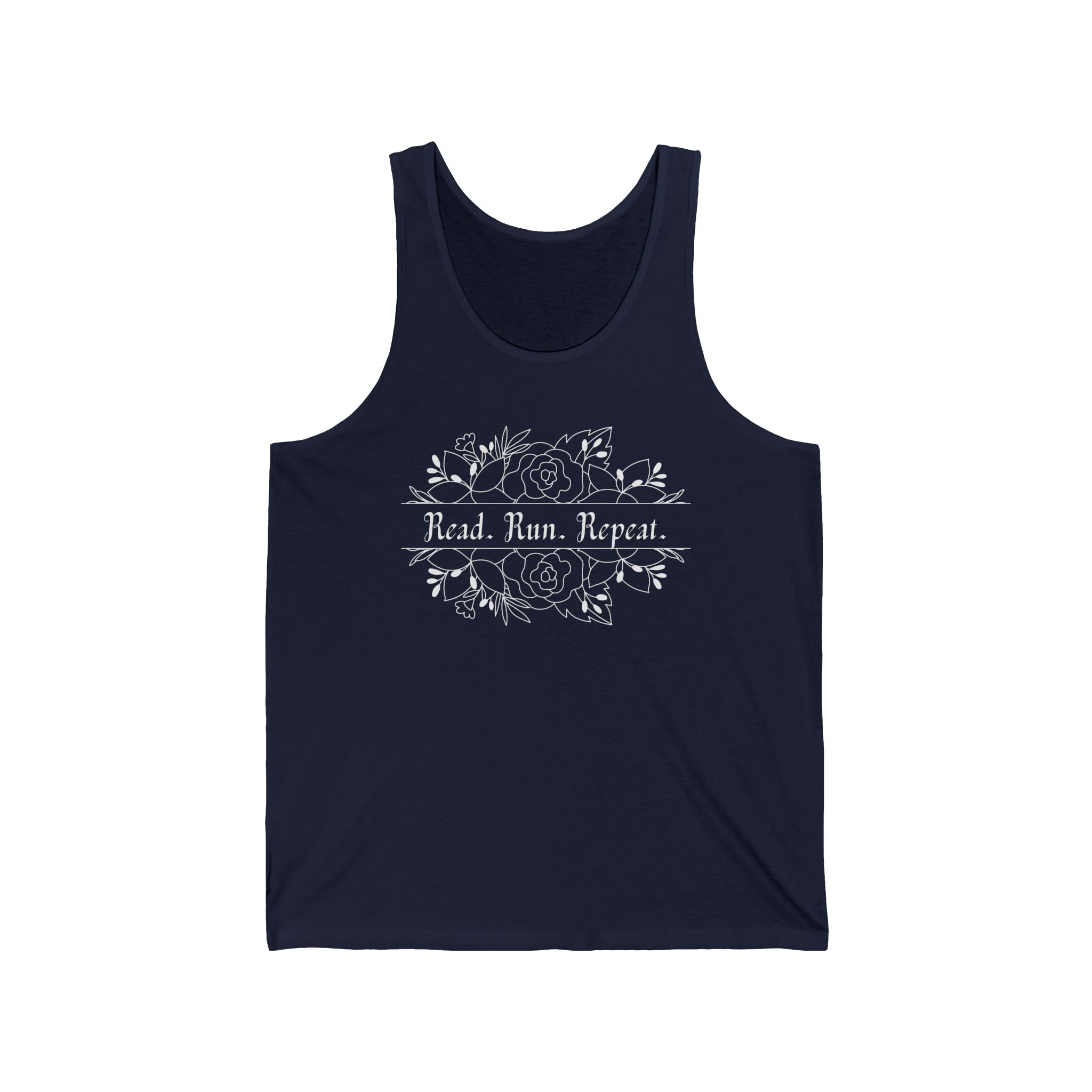 White Text - Read. Run. Repeat. Unisex Tank Top