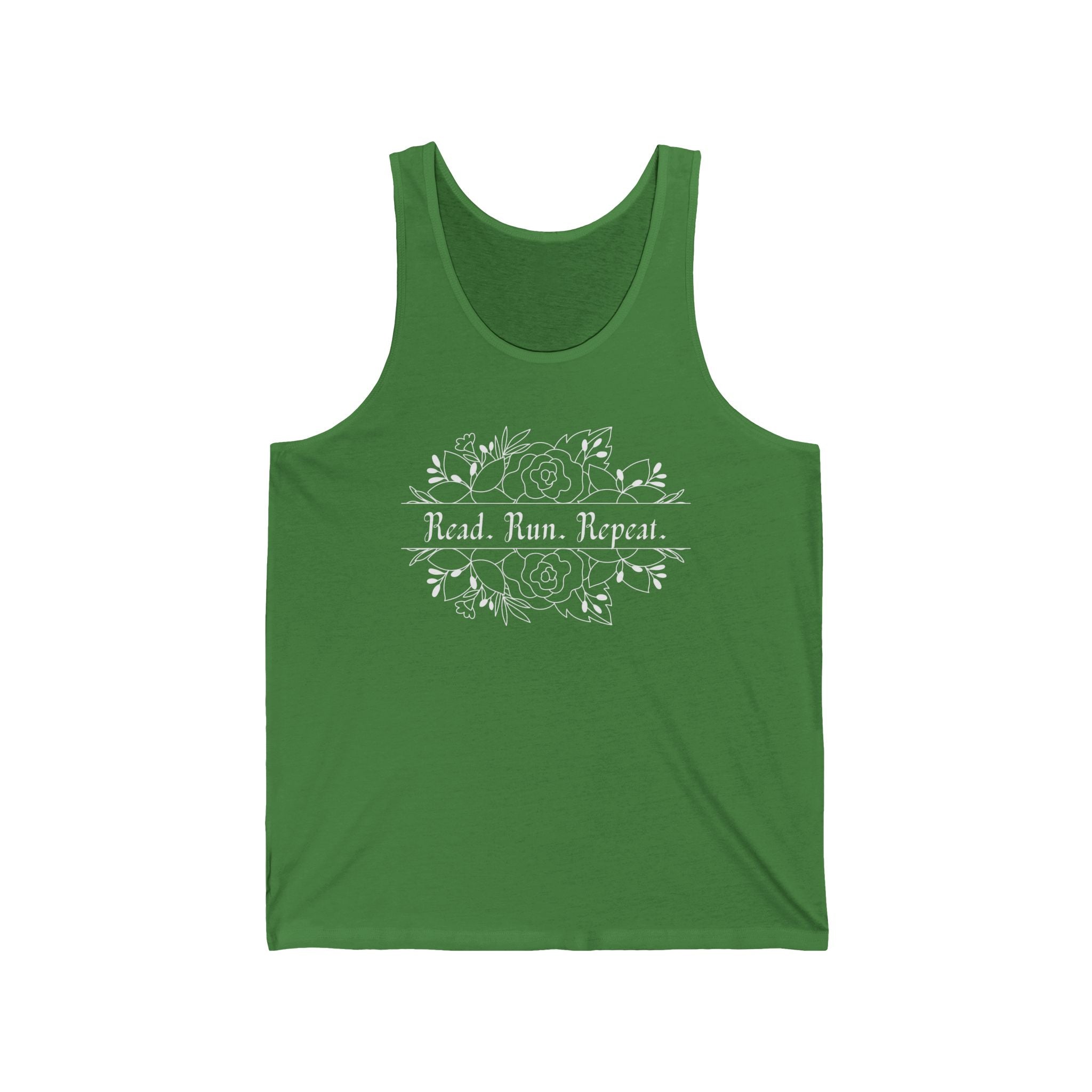 White Text - Read. Run. Repeat. Unisex Tank Top
