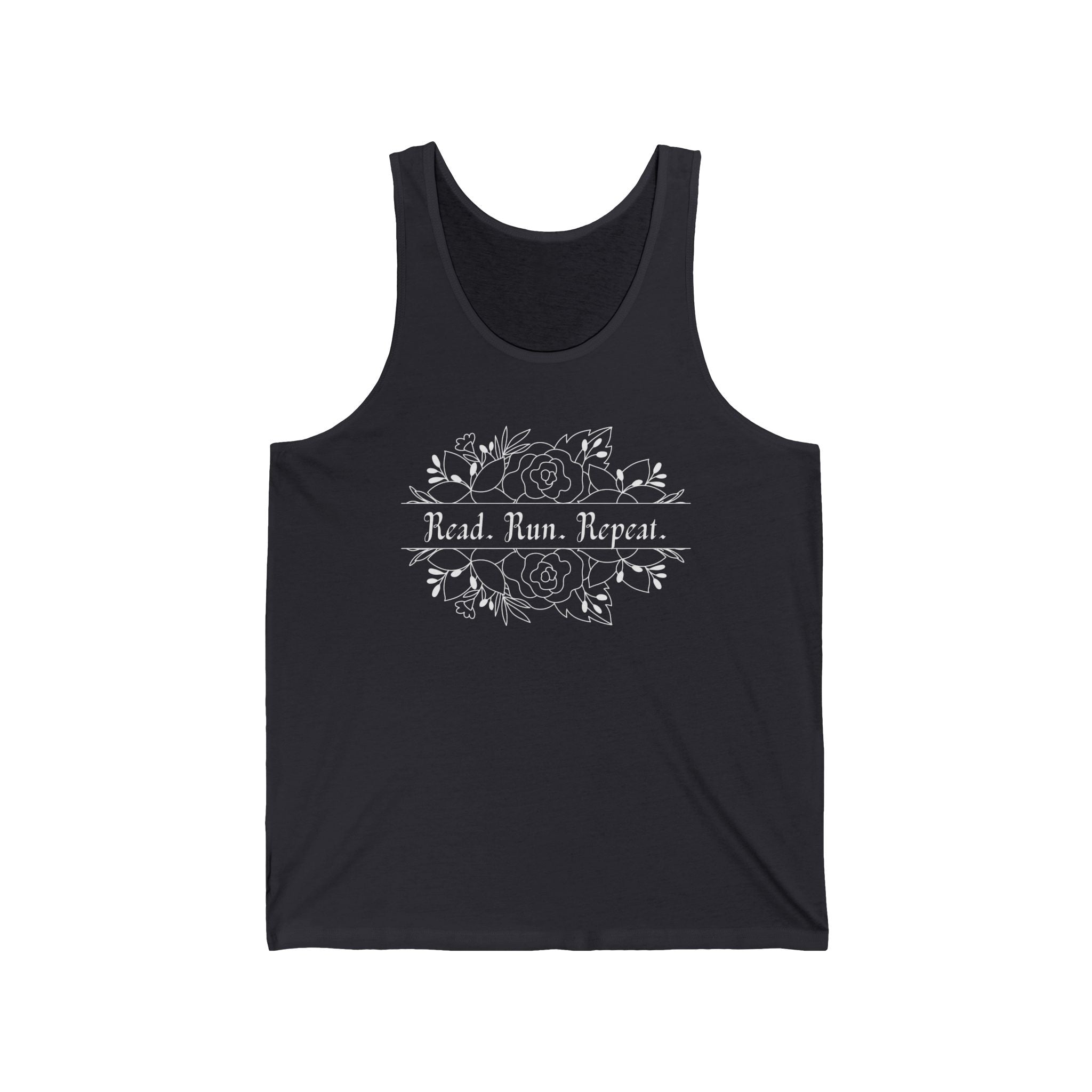 White Text - Read. Run. Repeat. Unisex Tank Top