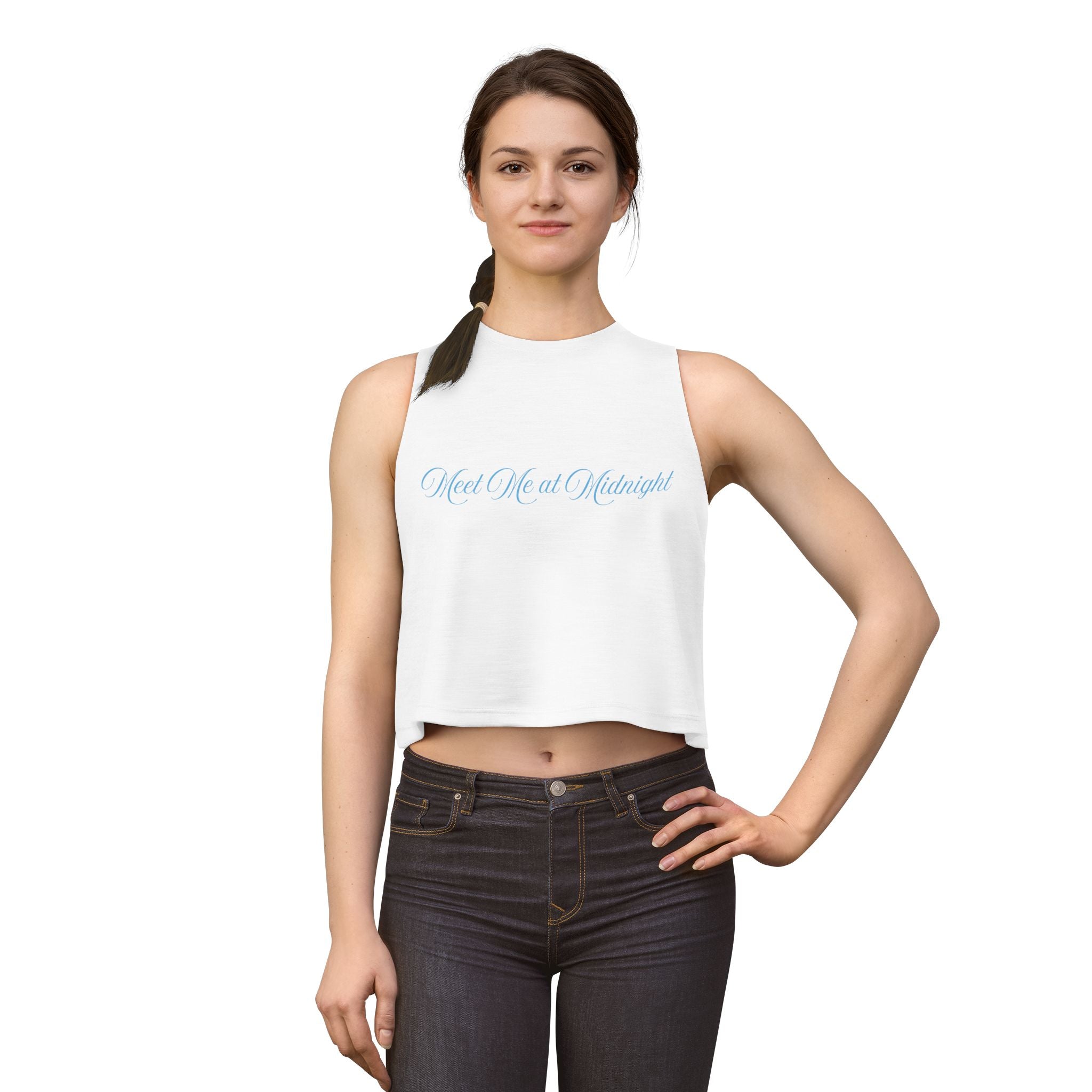Meet Me at Midnight Blue Script Crop Top
