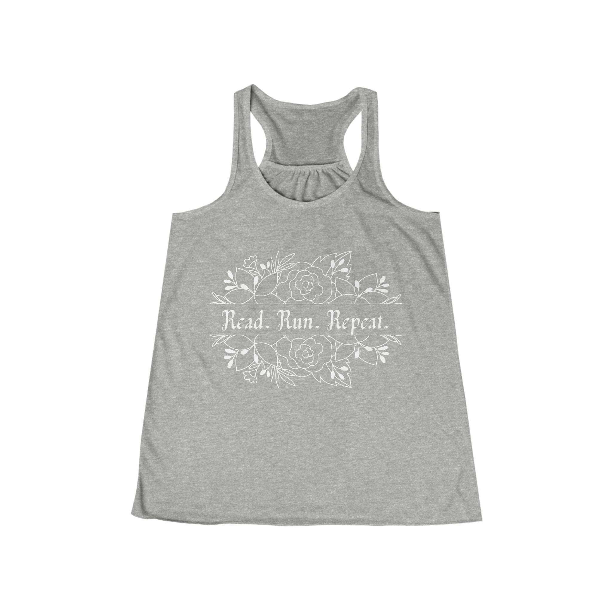 White Font - Read. Run. Repeat. Racerback Flowy Tank