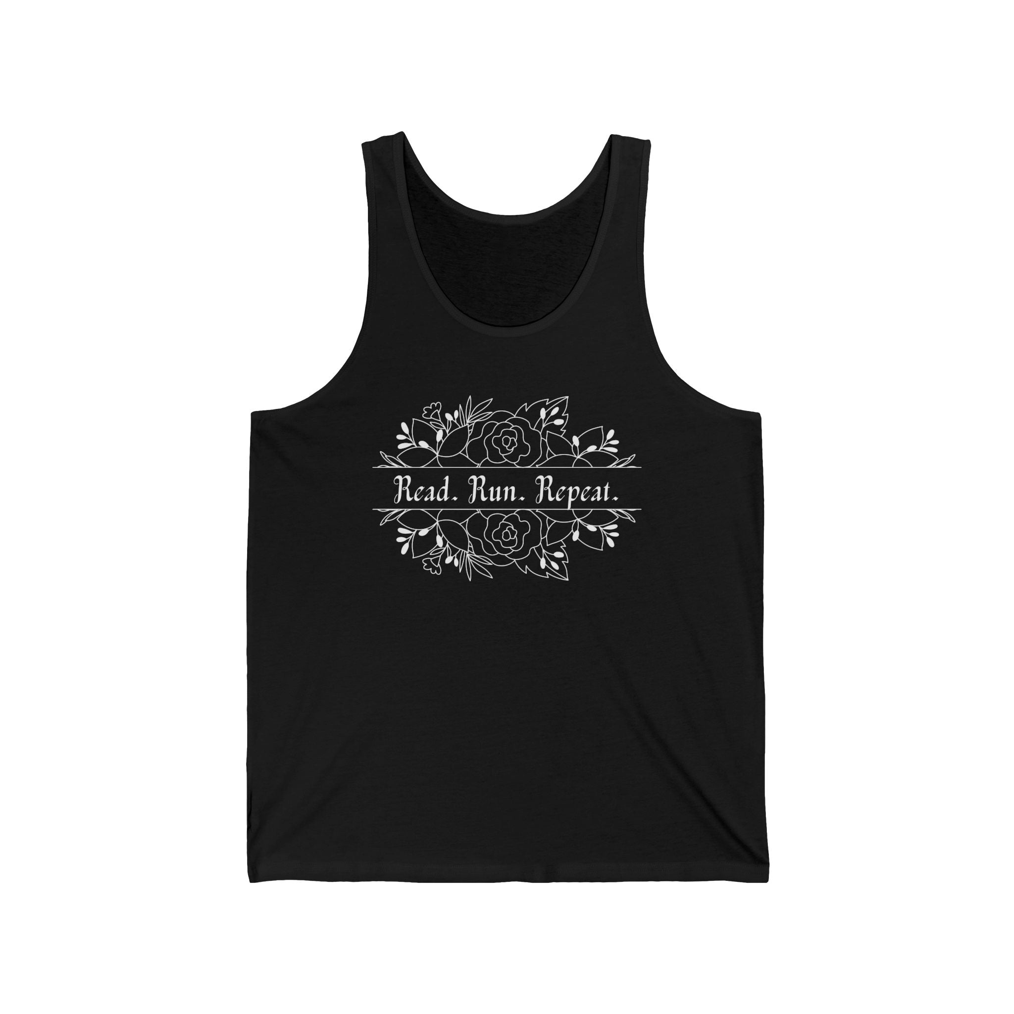 White Text - Read. Run. Repeat. Unisex Tank Top
