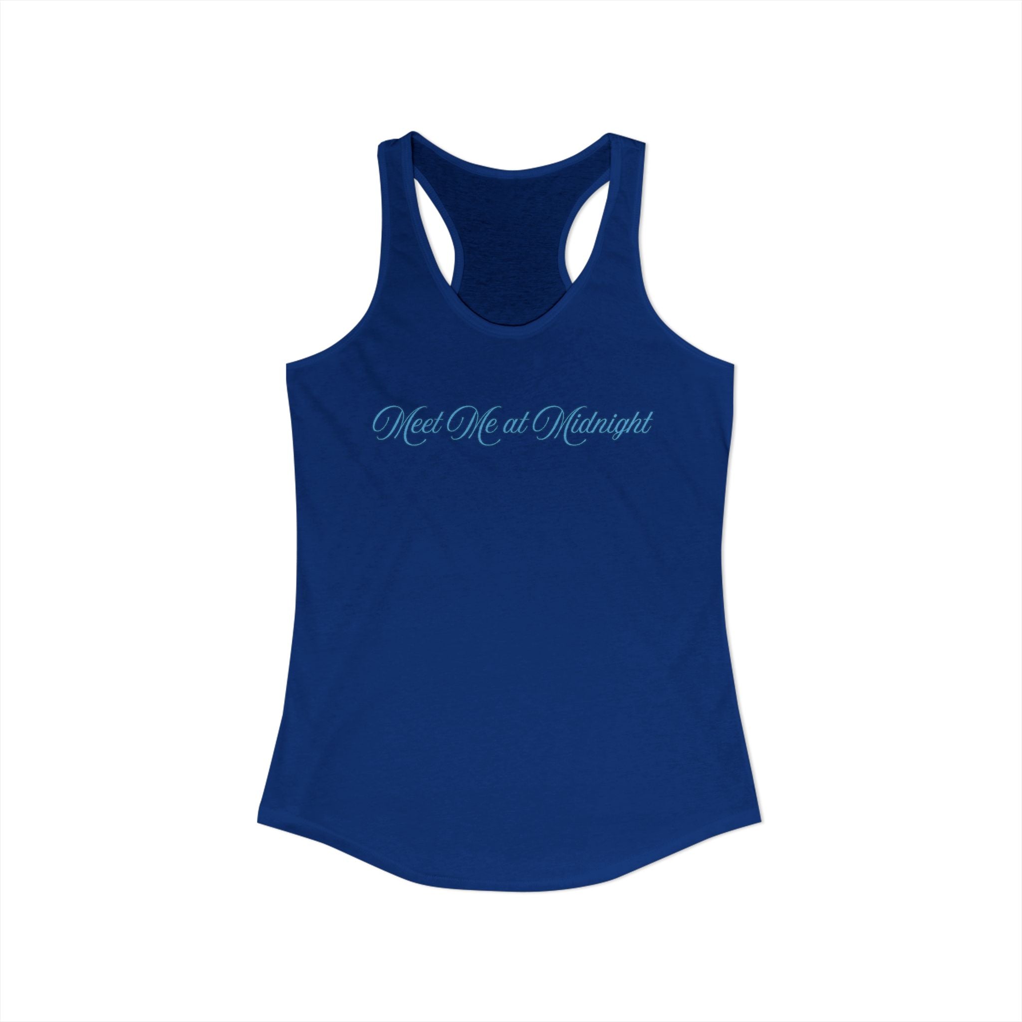 Meet Me at Midnight Blue Script Women's Ideal Racerback Tank