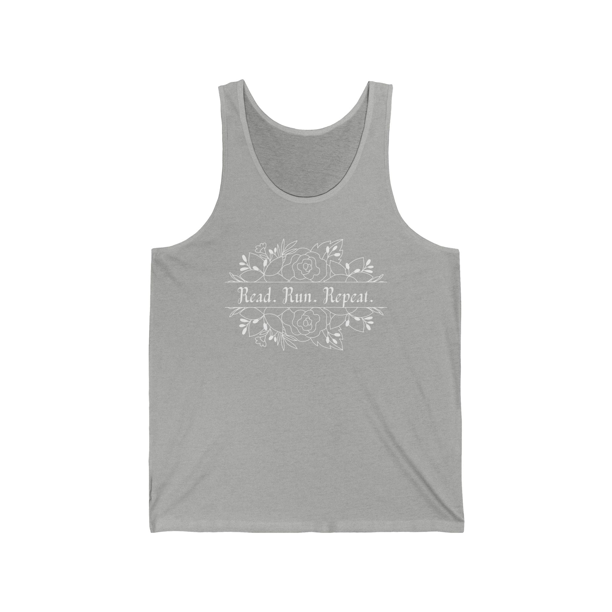 White Text - Read. Run. Repeat. Unisex Tank Top