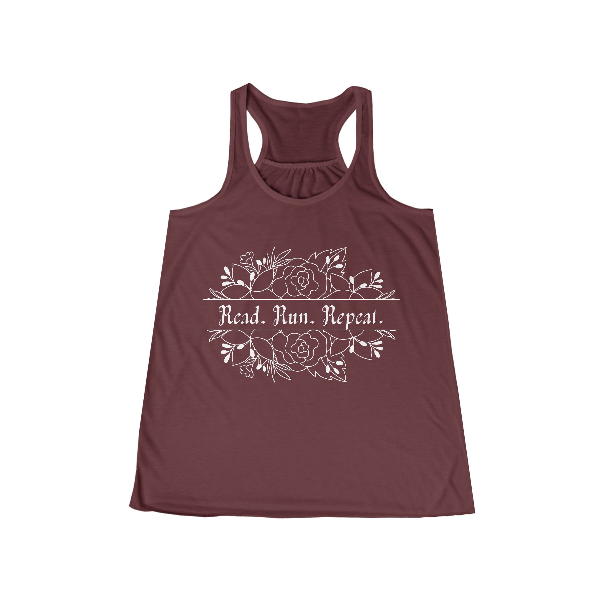 White Font - Read. Run. Repeat. Racerback Flowy Tank