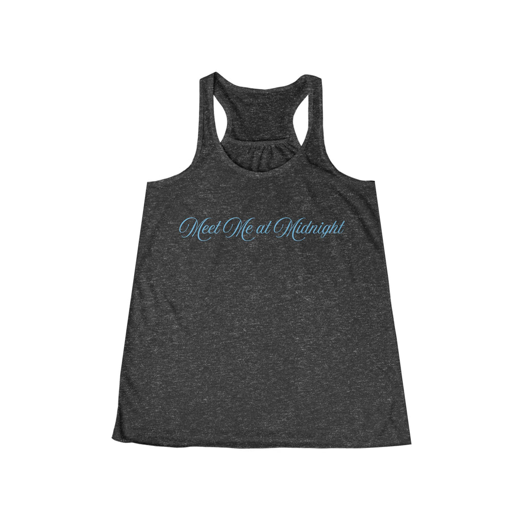 Meet Me at Midnight Blue Script Women's Flowy Racerback Tank
