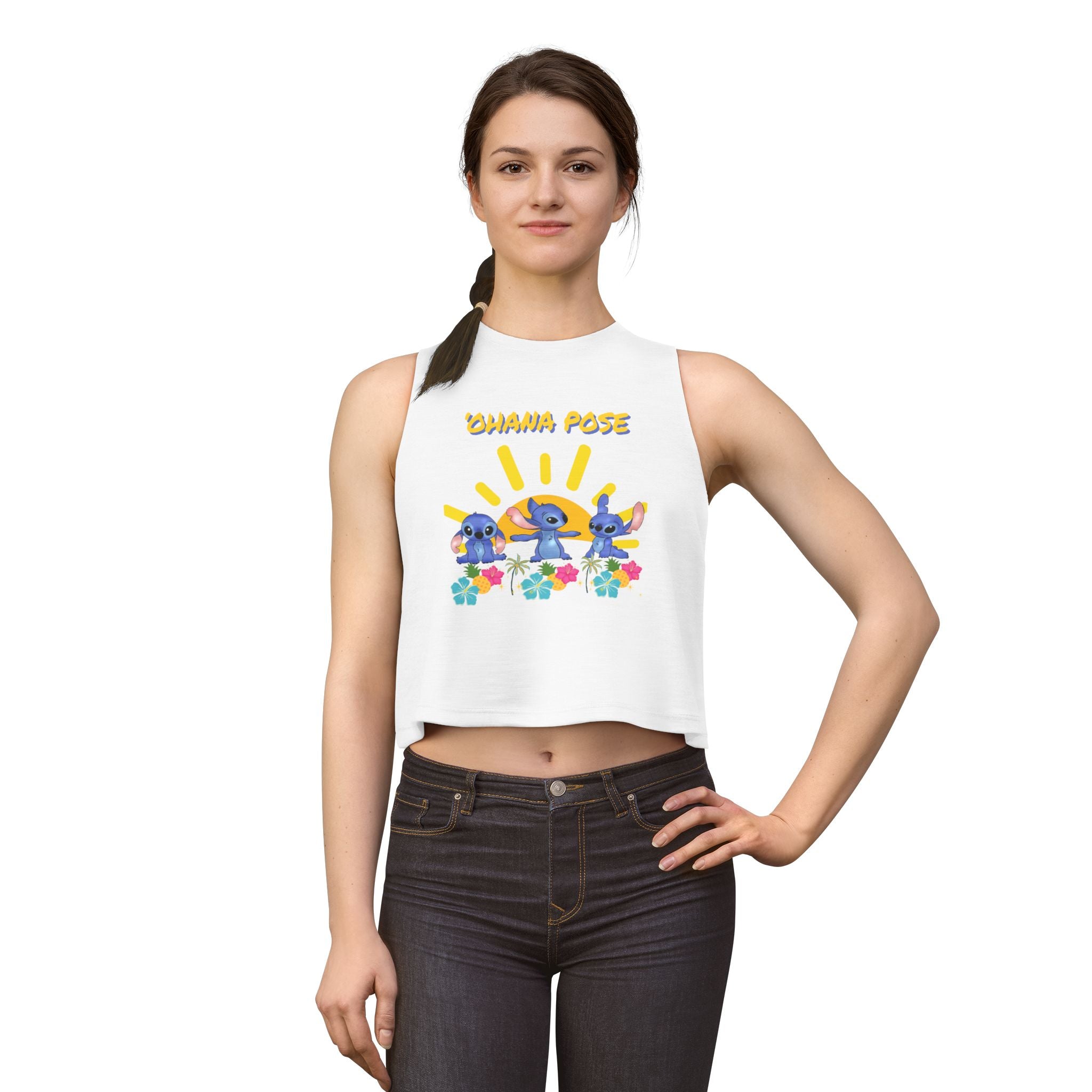 Ohana Pose Crop Top — Cute Stitch Hawaiian Floral Graphic