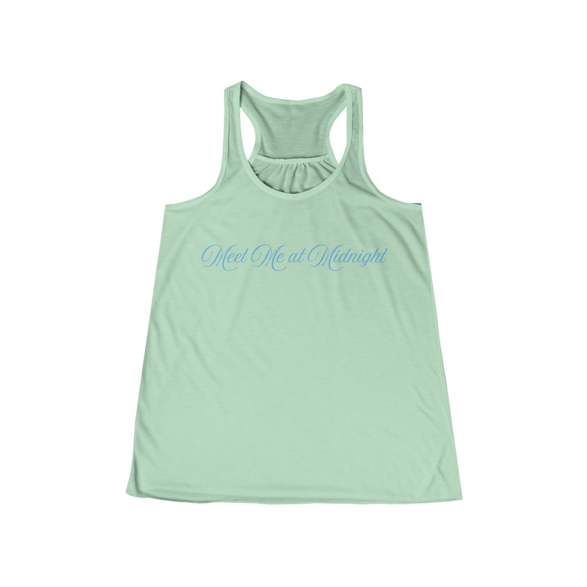Meet Me at Midnight Blue Script Women's Flowy Racerback Tank