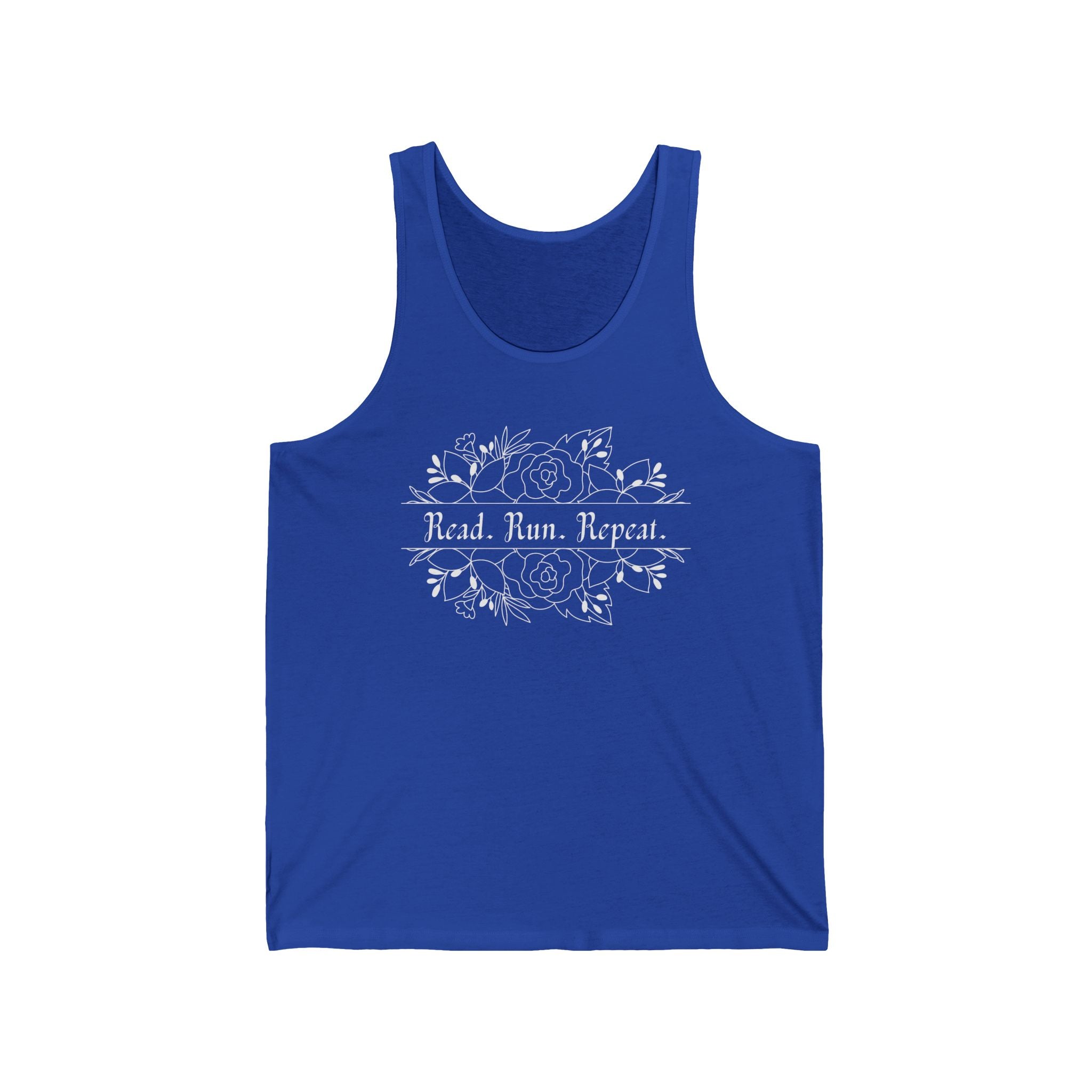 White Text - Read. Run. Repeat. Unisex Tank Top