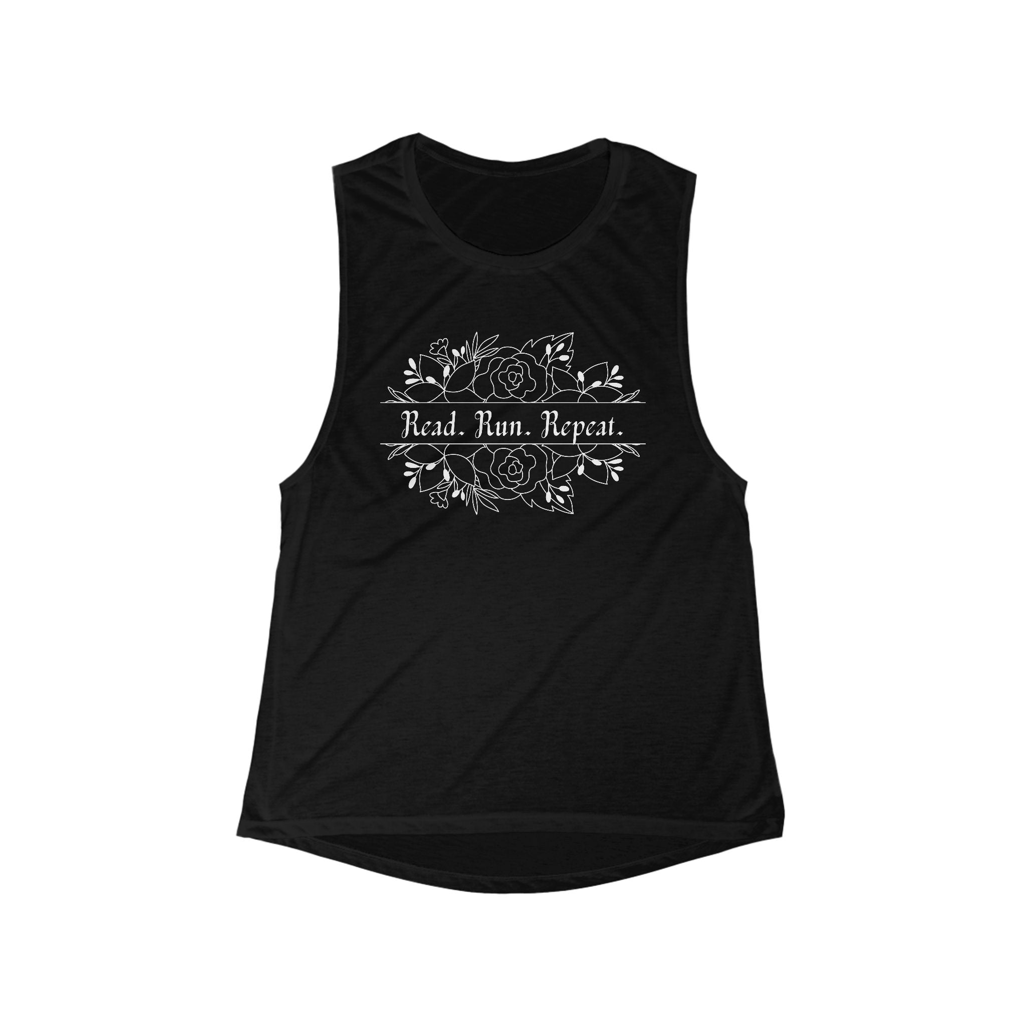 White Font - Read. Run. Repeat. Women's Muscle Tank