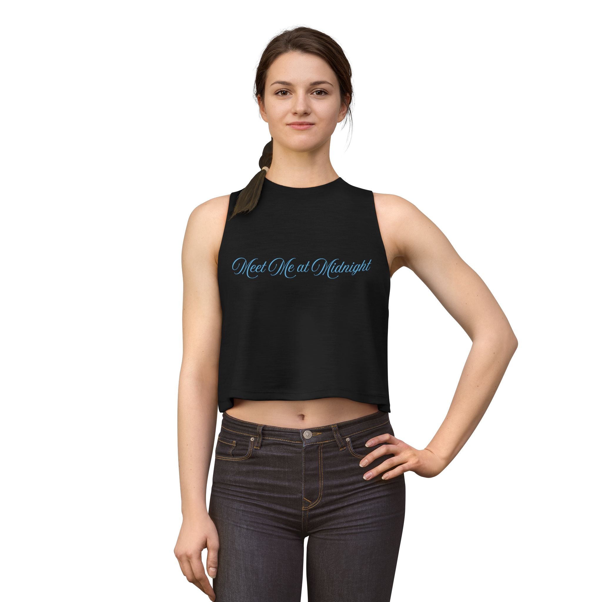 Meet Me at Midnight Blue Script Crop Top