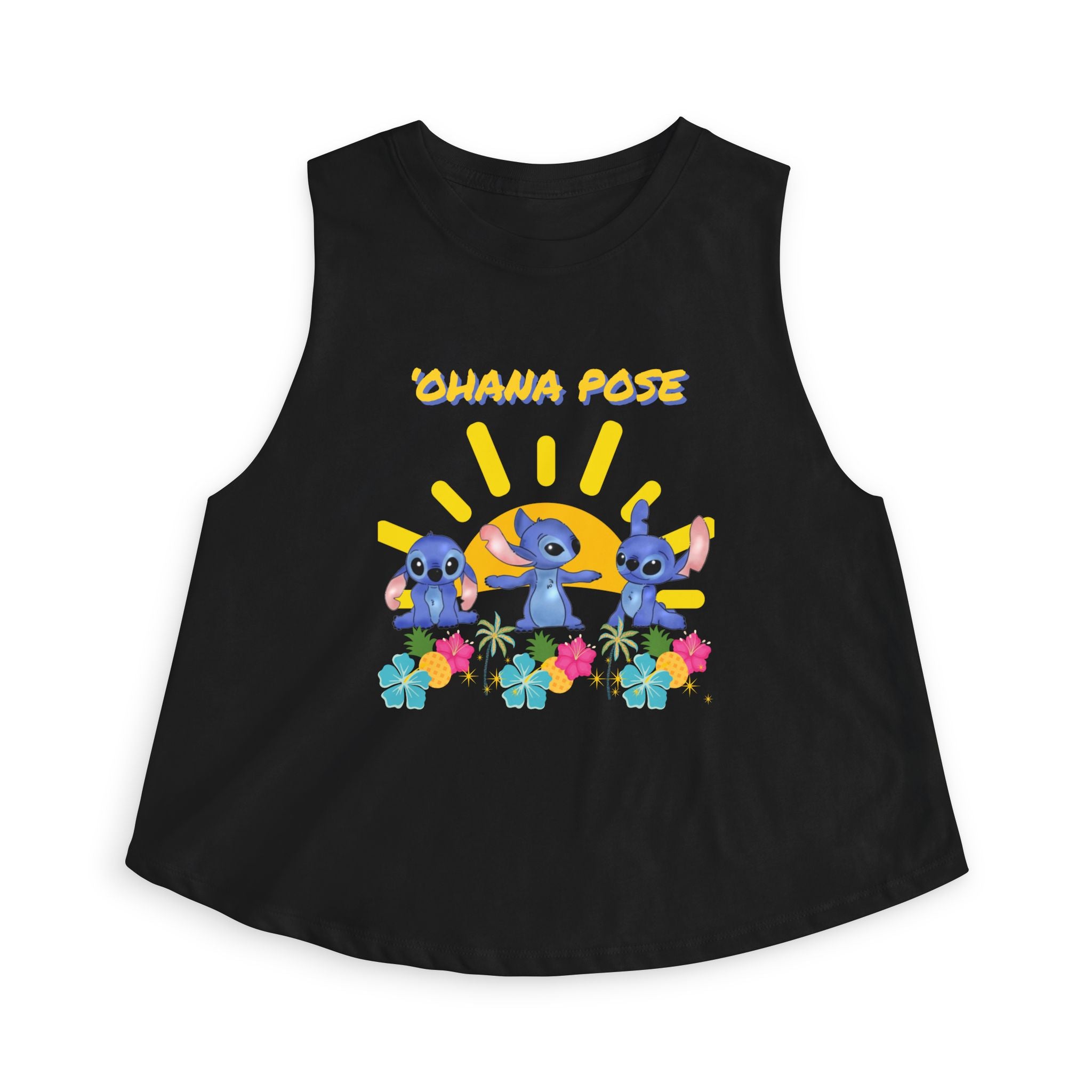 Ohana Pose Crop Top — Cute Stitch Hawaiian Floral Graphic
