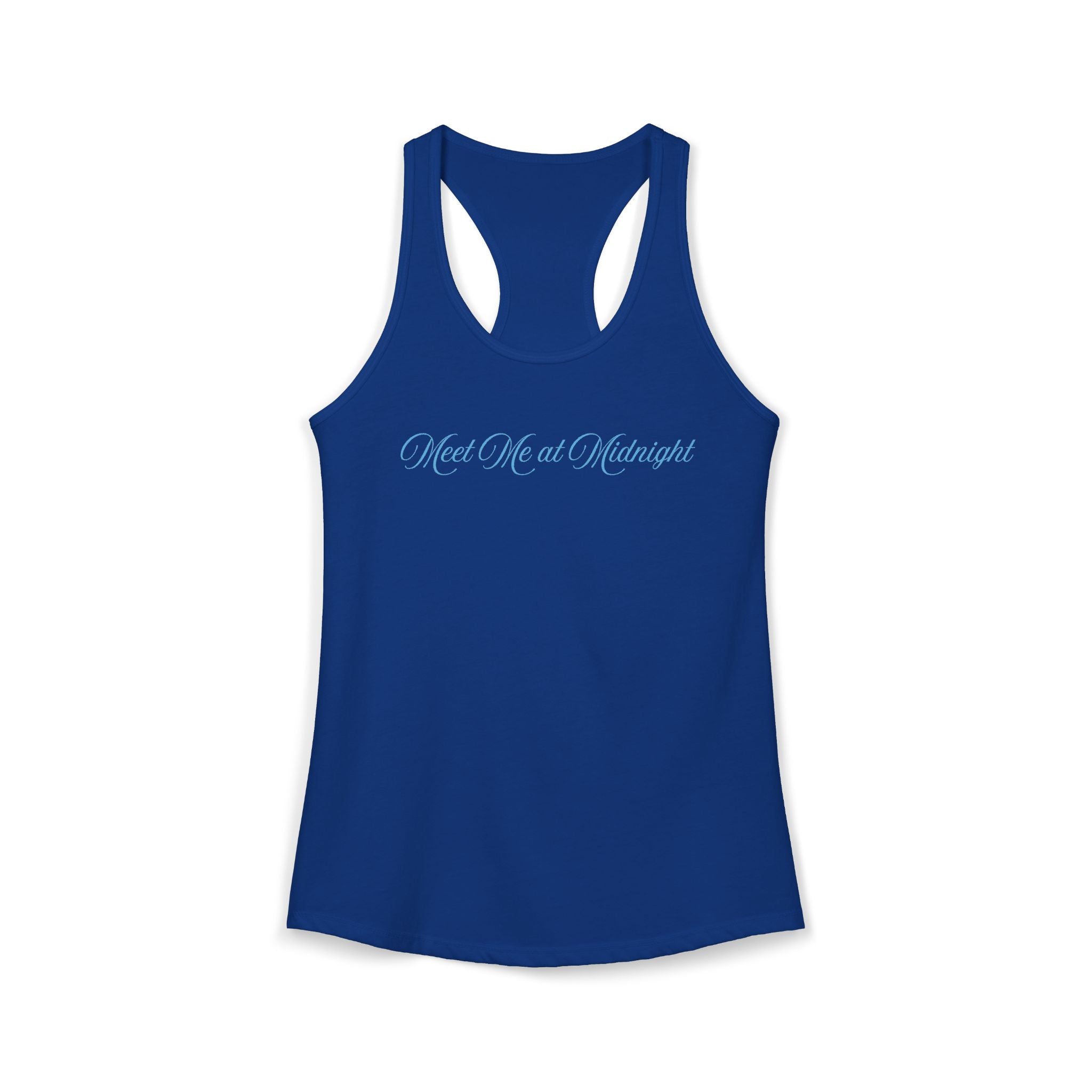 Meet Me at Midnight Blue Script Women's Ideal Racerback Tank