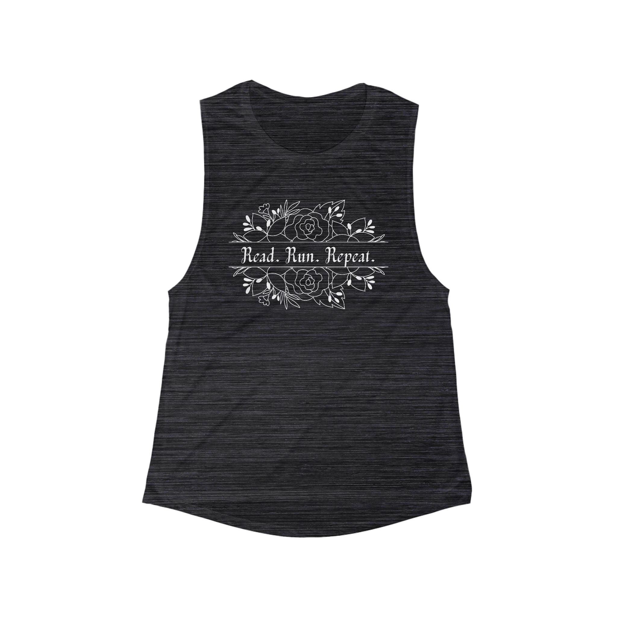 White Font - Read. Run. Repeat. Women's Muscle Tank