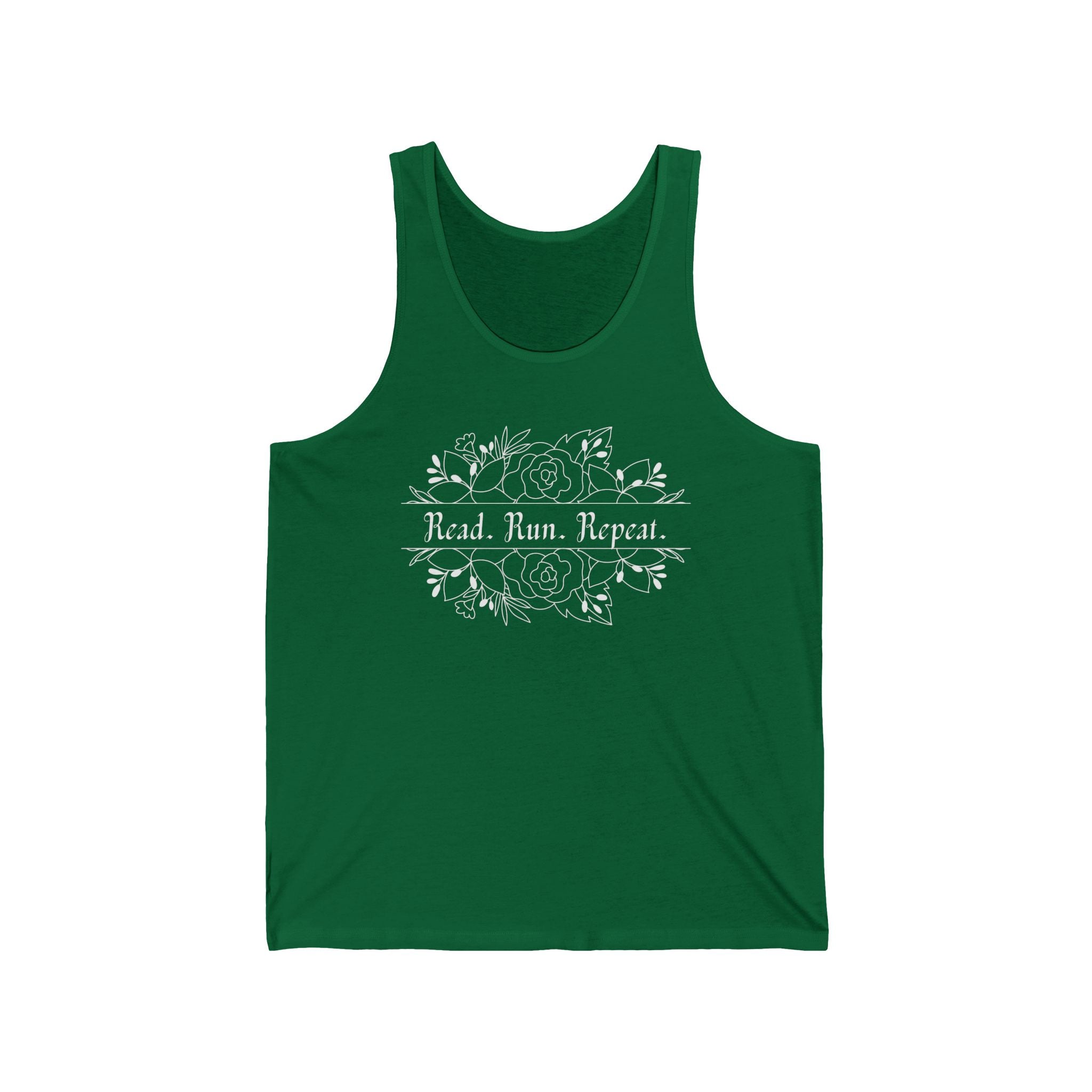 White Text - Read. Run. Repeat. Unisex Tank Top