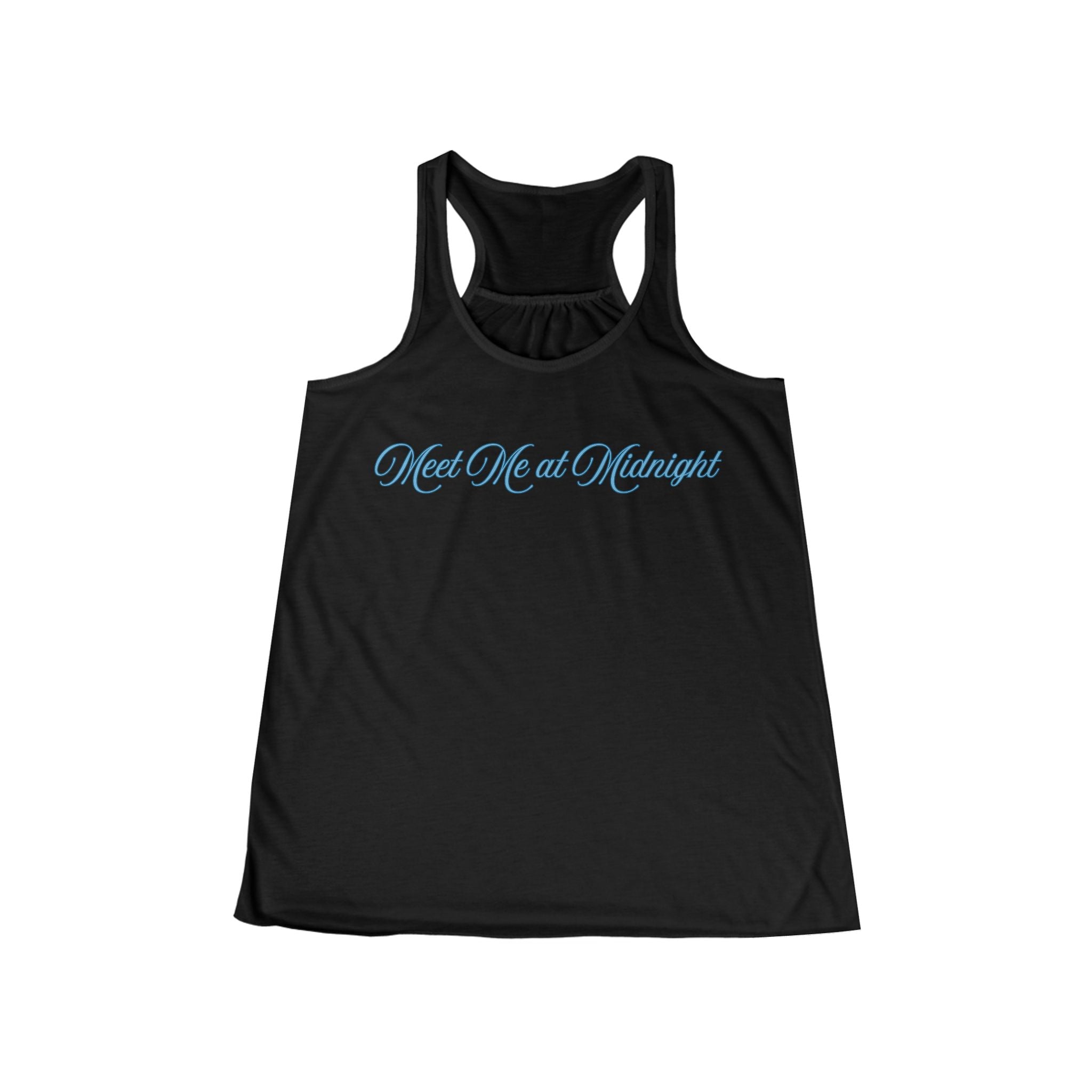 Meet Me at Midnight Blue Script Women's Flowy Racerback Tank