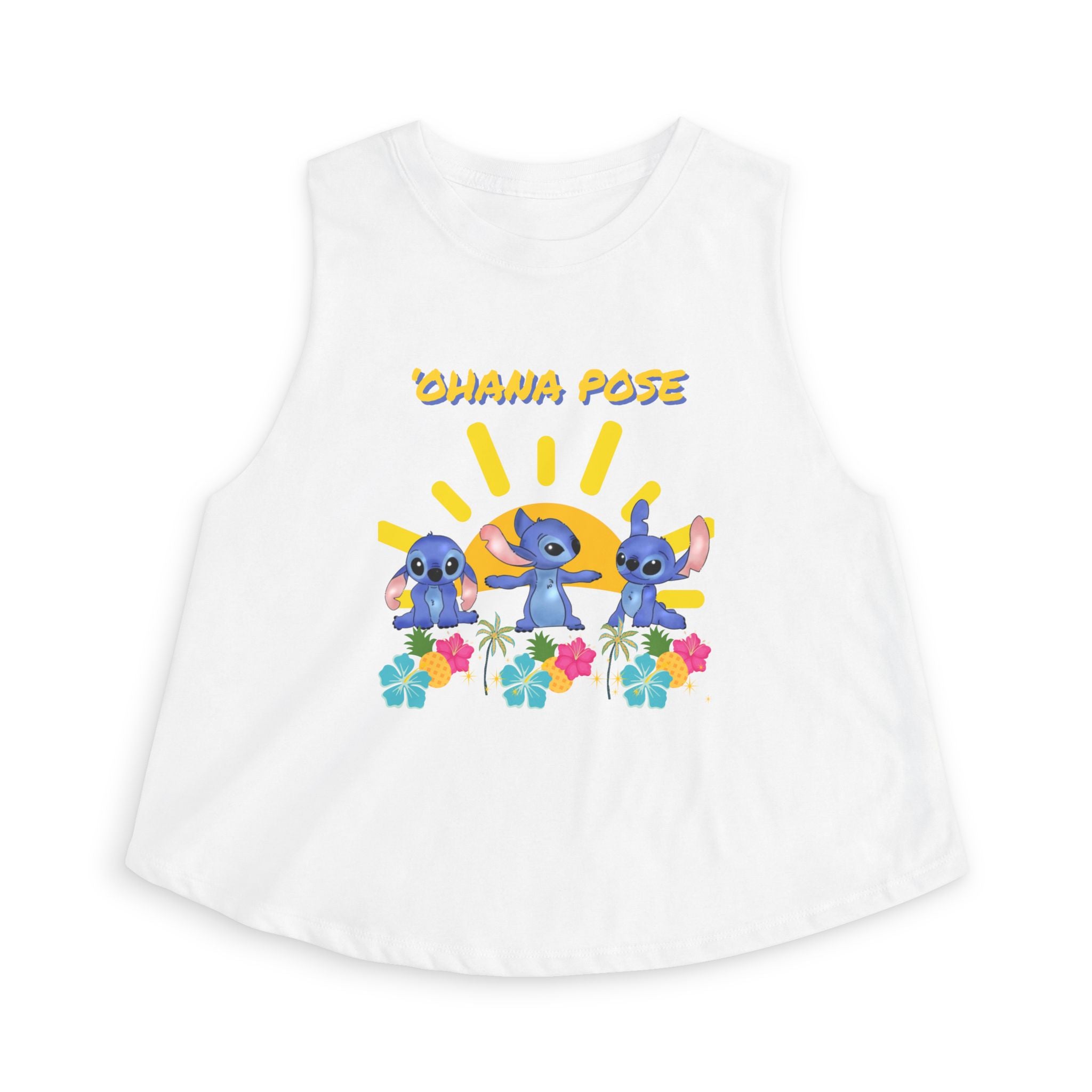 Ohana Pose Crop Top — Cute Stitch Hawaiian Floral Graphic