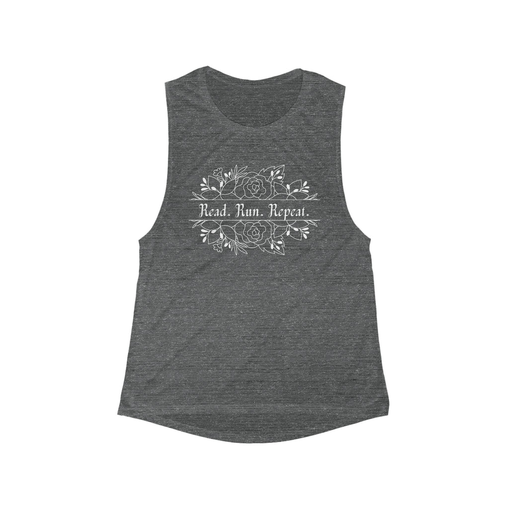 White Font - Read. Run. Repeat. Women's Muscle Tank