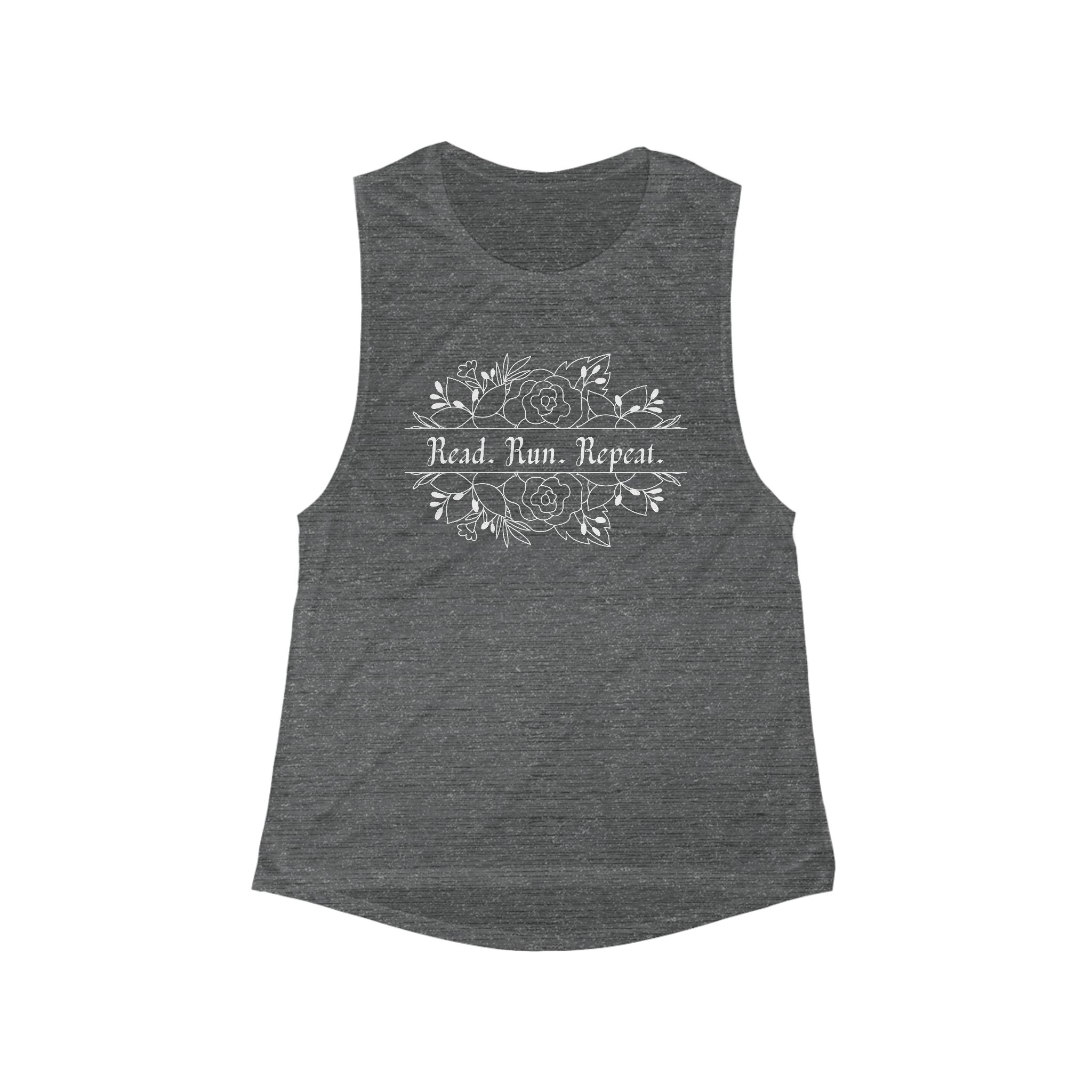 White Font - Read. Run. Repeat. Women's Muscle Tank