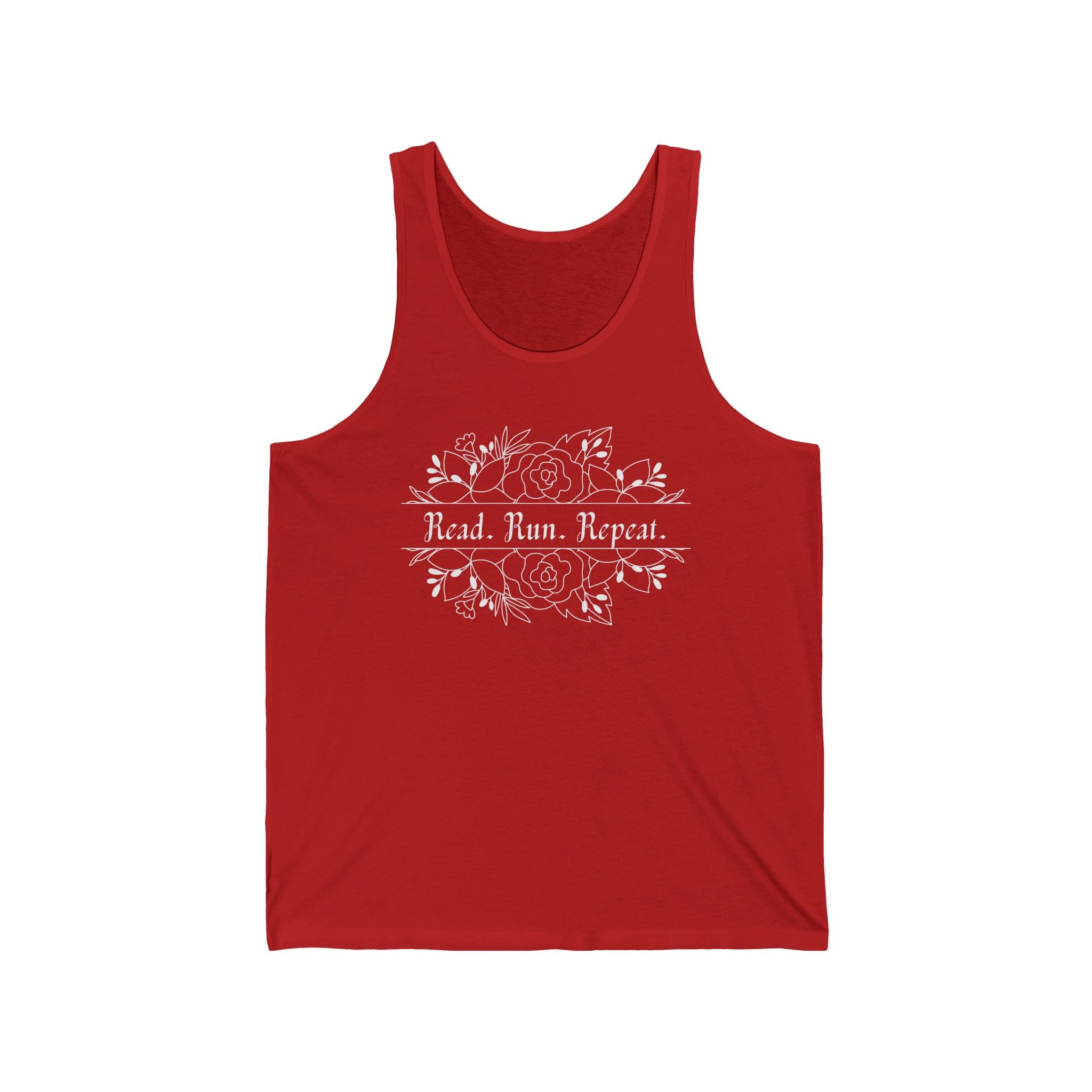White Text - Read. Run. Repeat. Unisex Tank Top